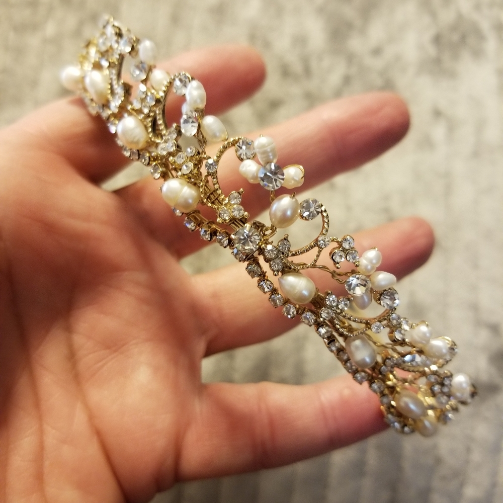 Cultured Pearls & Rhinestones Gold Headpiece